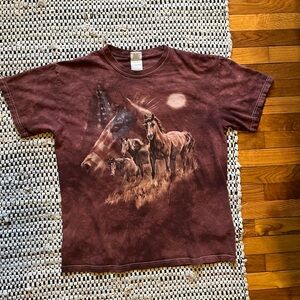Tie Dye Horse & Flag Print Short Sleeve T-shirt